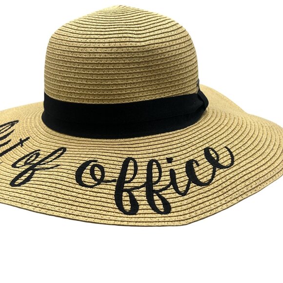 "Out Of Office" Wide Brim Floppy Sun Hat Beige & Black - Picture 3 of 6